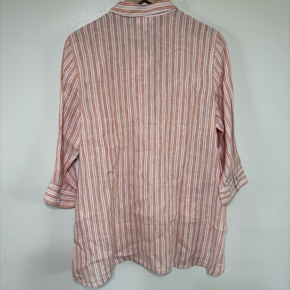 J.Jill Love Linen 100% Linen Tangerine Striped Tunic Blouse Size M - Picture 6 of 8